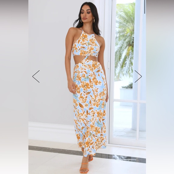 Midi Blue Floral Maxi Cutout Dress - Picture 4 of 14